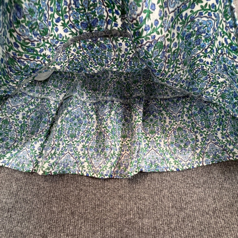 Boden Mini Skirt Womens 14 Blue Green Floral 100% Linen Damask Elastic Waist NEW - Picture 8 of 10